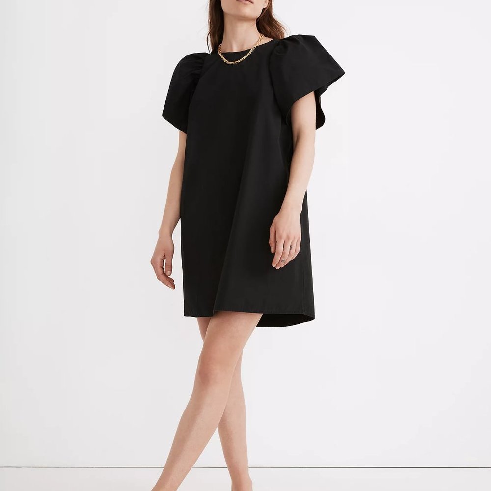 Poplin Flutter-Sleeve Shift Dress